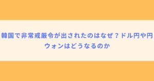 韓国で非常戒厳令が出されたのはなぜ？ドル円や円ウォンはどうなるのか